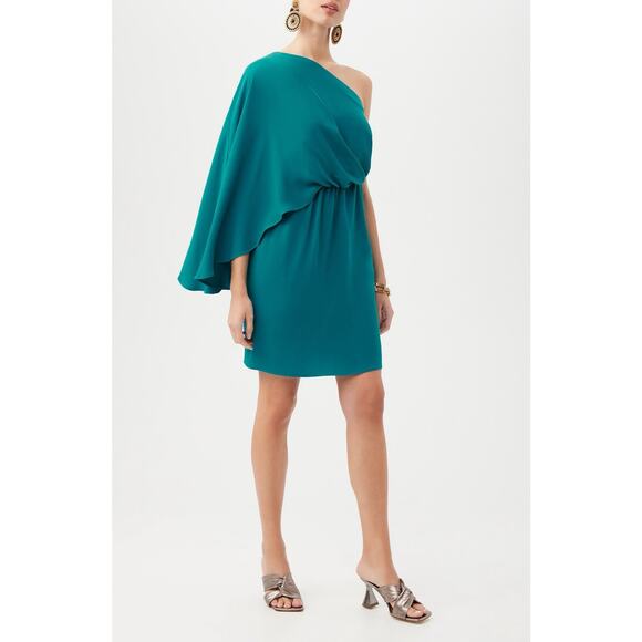 TRINA TURK Amal One-Shoulder Blouson Sheath Dress Sz 4 Draped Cocktail Wedding - Picture 1 of 10